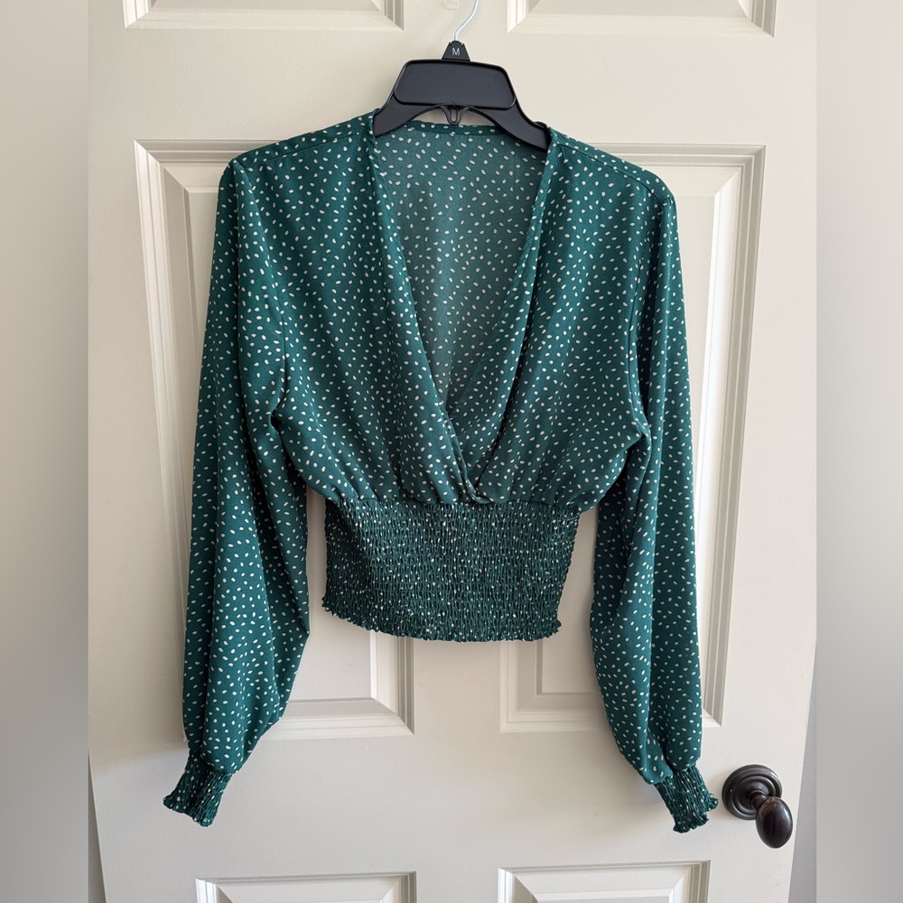 Elegant Teal Polka Dot Blouse